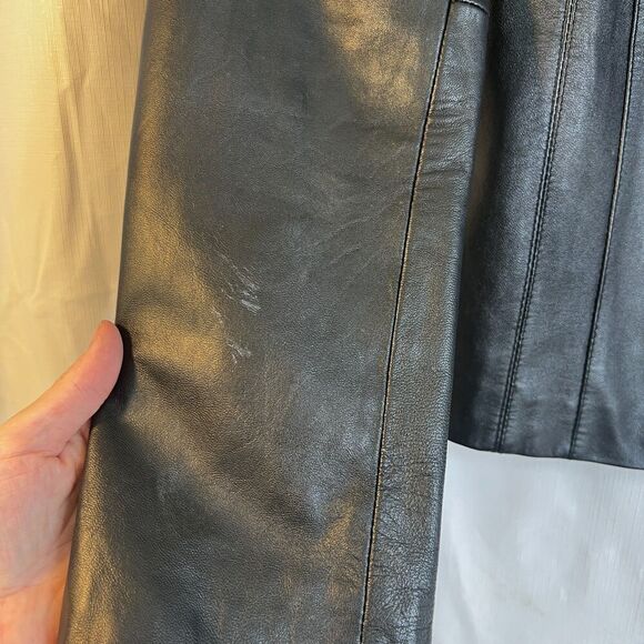Nine West 100% Black Leather Jacket Full Zip Classic Leather Core Biker Sz Small - Picture 10 of 10